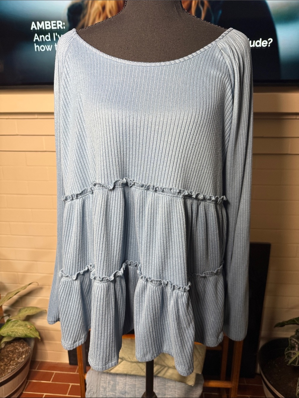 LC Lauren Conrad Light Blue Ruffled Tiered Long Sleeve Tunic